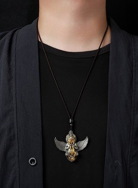 藏式金翅大鹏鸟纯银吊坠男士款潮人霸气手工复古女款挂坠项链饰品