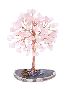 欧式手工编织七彩水晶碎石发财树招财树摆件客厅装饰桌面水晶摆件