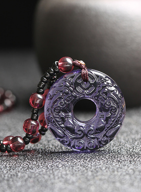 天然紫水晶平安扣貔貅吊坠项链