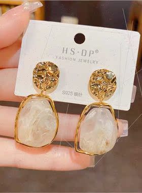 Vintage geometric resin earrings s925 silver pin niche simpl