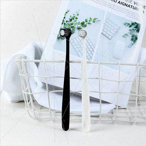 Thai Spiral Hair Couple Toothbrush 2pcs Black & Whe Round He - 图0