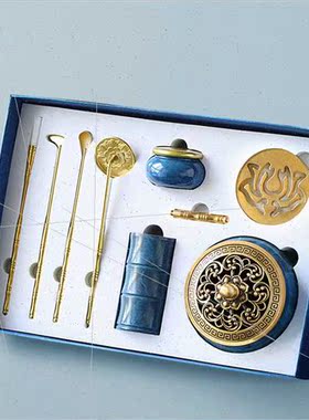 Incense set gift box pure copper playing incense seal script