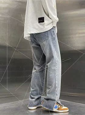Jeans men spring summer zipper straight pants fashion versat
