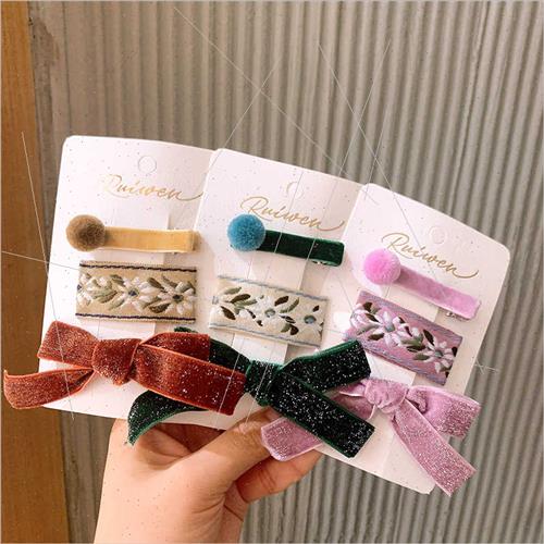 Threepcs fall new Korea girls sweet velvet bow piercing ball - 图1