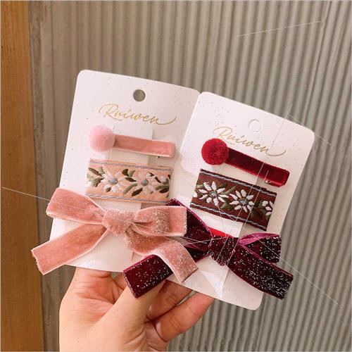 Threepcs fall new Korea girls sweet velvet bow piercing ball - 图0