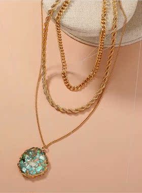 multi-layer twisted collarbone chain jade pendant necklace f