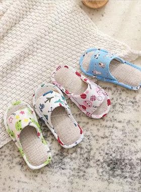 new four seasons linen slippers children simple cartoon cute