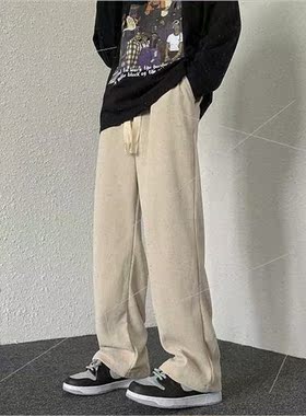 Men pants flat-front drawstring pants casual pants men sprin