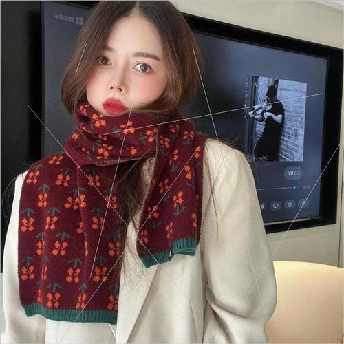 2023 new small flowers wh knted scarf female students Korean - 图1