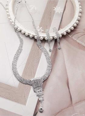 Bridal wedding full diamond earrings necklace set dinner par