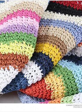 Rainbow handmade straw hat new show face small Japanese summ