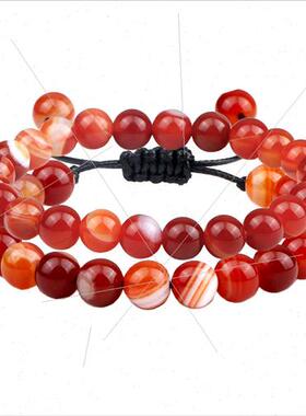 Jewelry set colorful striped agate pure beads bracelet hwove