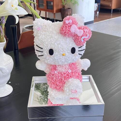 KT猫永生花摆件纯手工绣球高级定制少女心礼物可定制贺卡生日礼物 - 图1