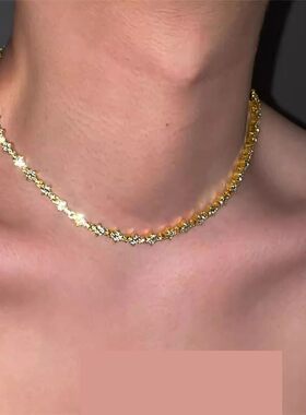 美式超闪荆棘花形满钻男款锁骨链女小众颈链高级感项链情侣款礼物