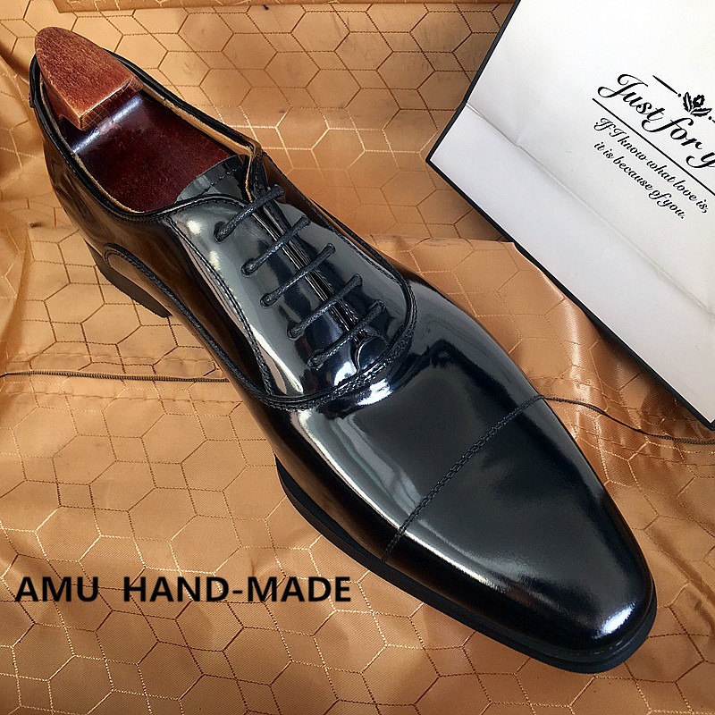 新款高档开边珠漆皮英伦尖头皮鞋男真皮亮面新郎结婚西装鞋牛皮鞋 - 图3