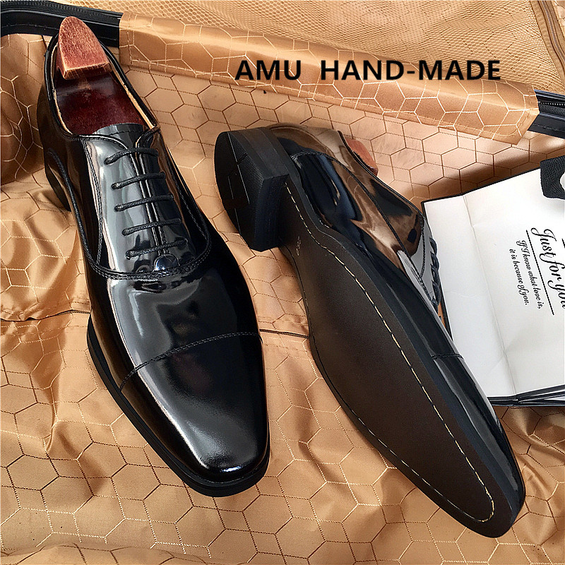 新款高档开边珠漆皮英伦尖头皮鞋男真皮亮面新郎结婚西装鞋牛皮鞋 - 图2