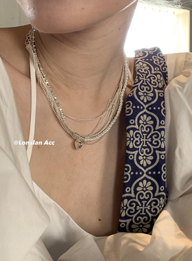 LONSLAN多层叠带仙女质感银项链