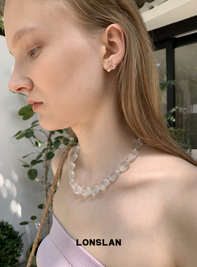 LONSLAN ACC 春夏简约白色水晶不规则方珠高级感锁骨链