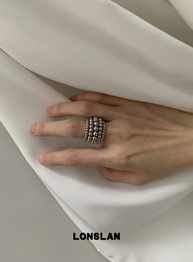 LONSLAN ACC 2025ss个性串珠银色多层夸张戒指开口百搭指环