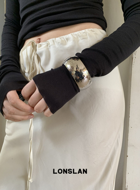 LONSLAN ACC 2025ss银色设计感弹簧开口肌理感手环时尚手镯重工