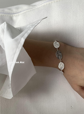 LONSLAN情侣925椭圆牌拼接手链