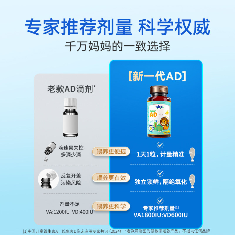 witsbb健敏思儿童维生素AD胶囊型滴剂婴幼儿ad新生儿补钙好吸收VD