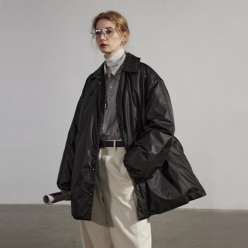 半圆原创设计师女装2025冬季黑色高级感超好看中长款防风羽绒服女 - 图0