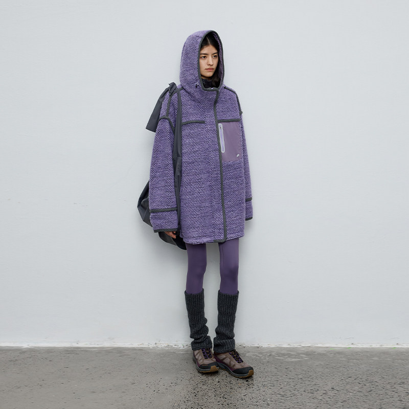 【特价】羊毛混纺 半圆原创女装2025秋季中长款宽松拼接连帽外套,淘宝优惠券,粉丝福利购,淘宝优惠卷