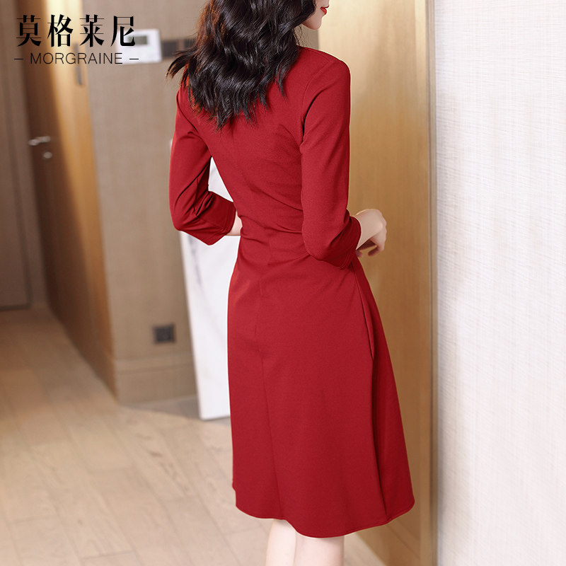 红色连衣裙女神范2020年初秋红裙子 莫格莱尼连衣裙