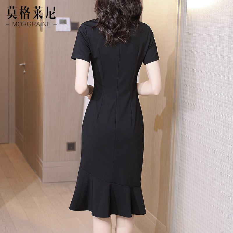 鱼尾裙2020新款夏气质v领连衣裙 莫格莱尼连衣裙