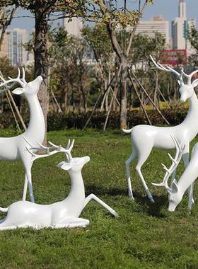 抽象几何梅花鹿雕塑户外售楼处公园林景观草地玻璃钢装饰小品摆件