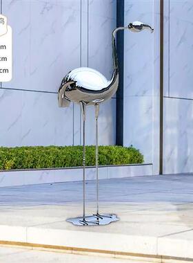 不锈钢仙鹤雕塑火烈鸟庭院水池样板间摆件可定制景观户外广场公园