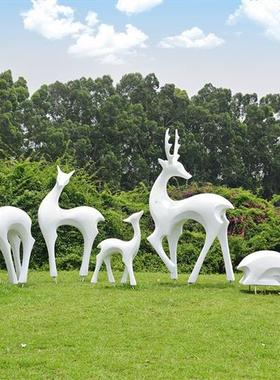 玻璃钢几何鹿雕塑抽象白鹿小区草坪园林景观抽象麋鹿装饰摆件大型
