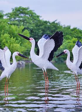 仿真户外雕塑白鹤摆件玻璃钢水池塘白鹭装饰花园林鸟景观仙鹤模型