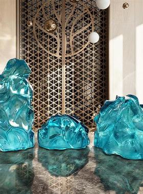 透明树脂大型景观石头摆件酒店别墅大堂庭院水池落地雕塑软装饰品