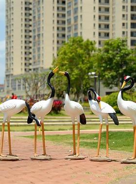 仿真仙鹤雕塑丹顶鹤摆件玻璃钢中式庭院花园假山水池园林景观装饰