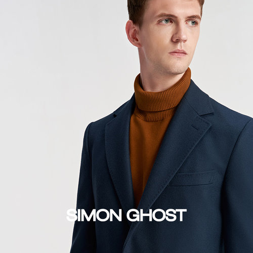 SIMON GHOST男士大衣中长款意大利PIACENZA面料山羊绒毛呢外套男 - 图0