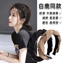 White deer with the same style Eugen yarn braid hair stirrup with female mesh red anti-slip press Hair Card with Twist Hair Braid Head Hoop Autumn Winter Headwear