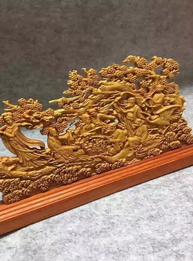 崖柏八仙过海木雕摆件雕双面雕八仙镂空家居办公摆件礼盒装