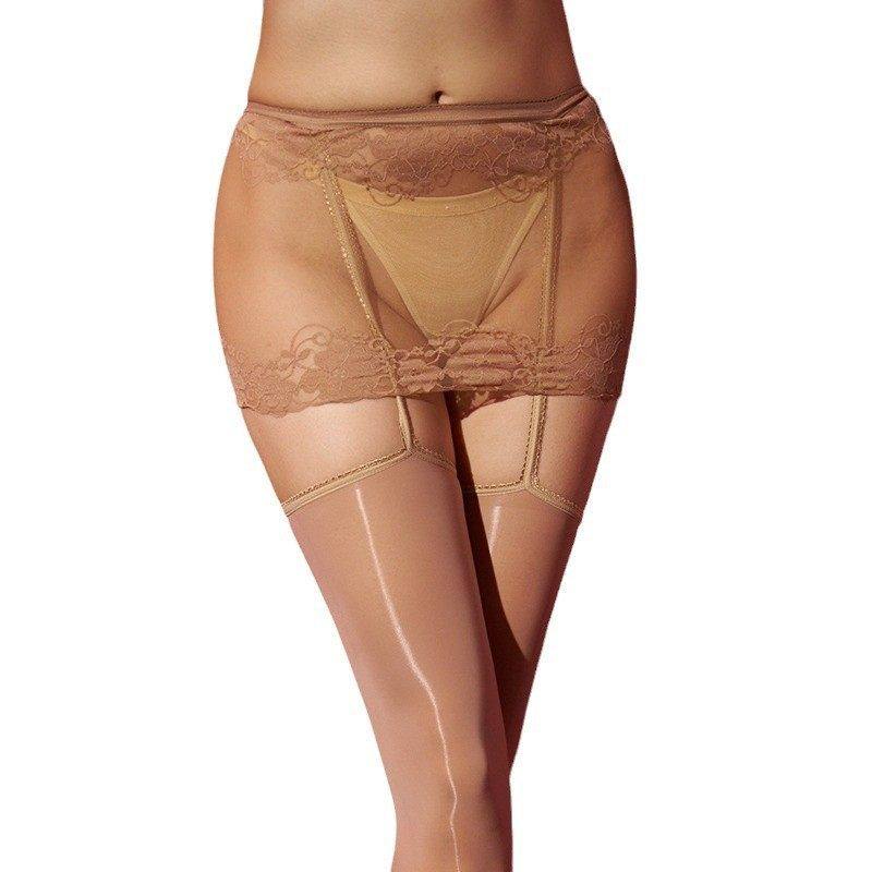 桃汁妖妖「花颜」性感蕾丝透明包臀裙一体式吊带油光丝袜女连裤袜 - 图3