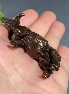 速发做旧仿古黄牛财牛招财实心合金摆钱牛生肖牛茶宠桌牛水面金件