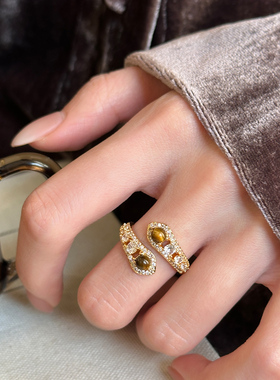 秋冬美拉德虎眼石开口戒指女新款