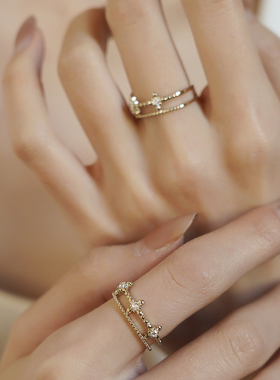 法式复古十字架鸢尾花双层戒指女