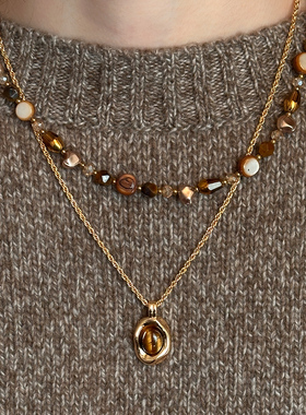 美拉德栗子色虎眼石项链女高级感