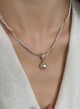 大气高档双层缠绕珍珠项链高级感