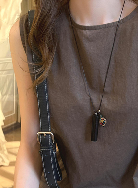 尼泊尔檀木皮绳长款项链女高级感