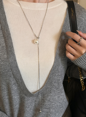 简约气质可抽拉长款珍珠项链女款