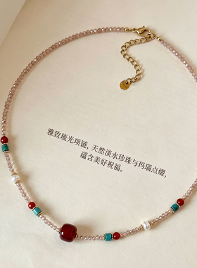 新中式红色玛瑙吊坠项链女款新款