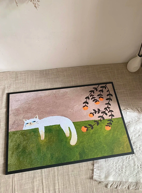 系慵懒猫咪小众卧室装饰画现代简约客厅玄关儿童房装饰挂画画心
