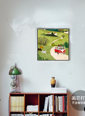 春日郊游 温馨小清新绿色田园风景装饰画 客厅 餐厅 儿童房挂画
